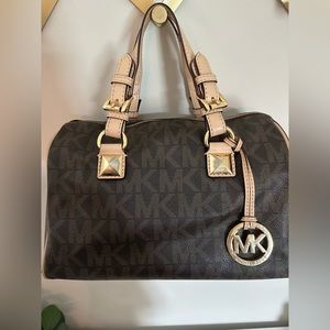 Michael Kors brown leather bag with MK logo